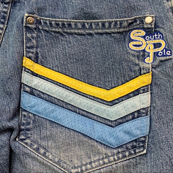 South Pole denim shorts light wash long legs with ties EUC 34 - Picture 4 of 7